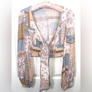 Pookie & Sebastian Patchwork tie front Paisley Women Top size small EUC